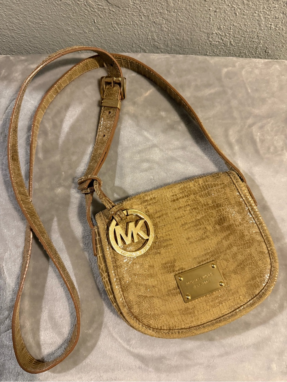 Michael Kors Gold-Tone Brown Crossbody with MK Medallion